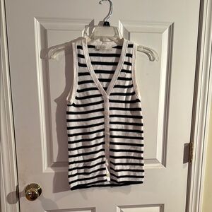 LOFT White and Blue Fitted Sleeveless Tank Top